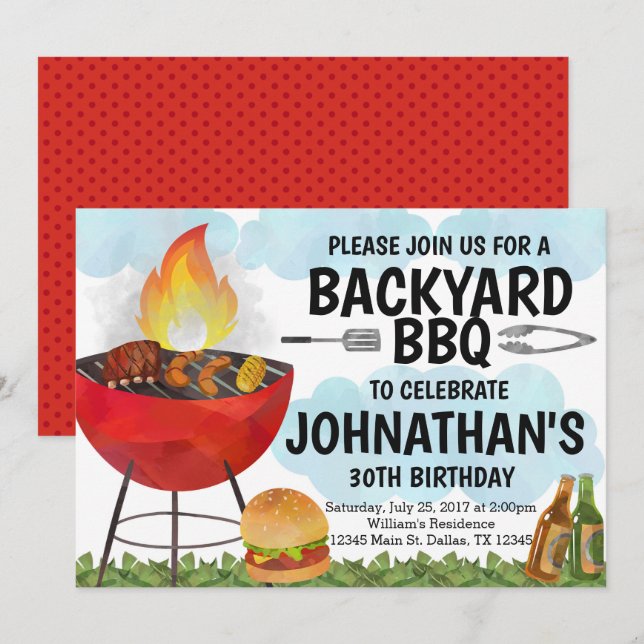 Invitación a la fiesta de cumpleaños de BBQ (Anverso / Reverso)