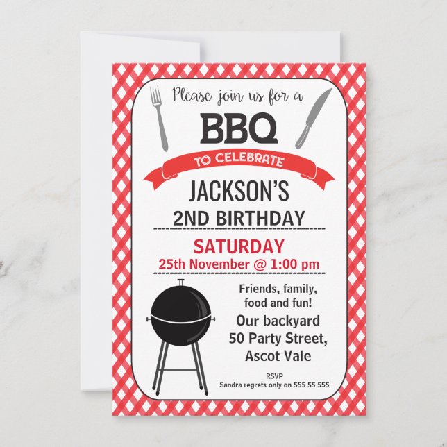 Invitación a la fiesta de cumpleaños de BBQ (Anverso)