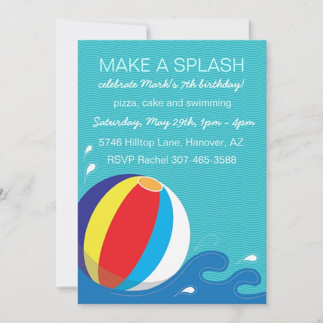 Invitación a la fiesta de cumpleaños de Beach Ball (Anverso)