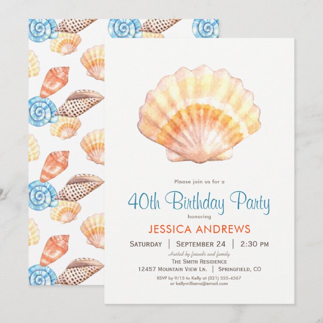 Invitación a la fiesta de cumpleaños de Beach Seas (Anverso / Reverso)
