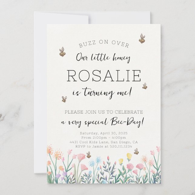 Invitación a la fiesta de cumpleaños de Bee Flower (Anverso)