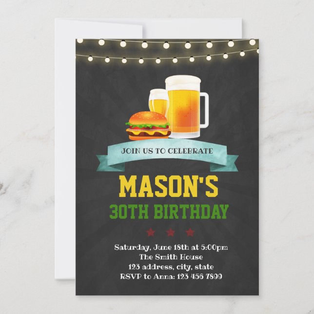 Invitación a la fiesta de cumpleaños de Beer Burge (Anverso)