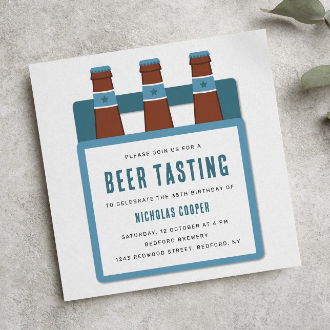 Invitación a la fiesta de cumpleaños de Beer Tasti (beer tasting birthday party invitation template for men)