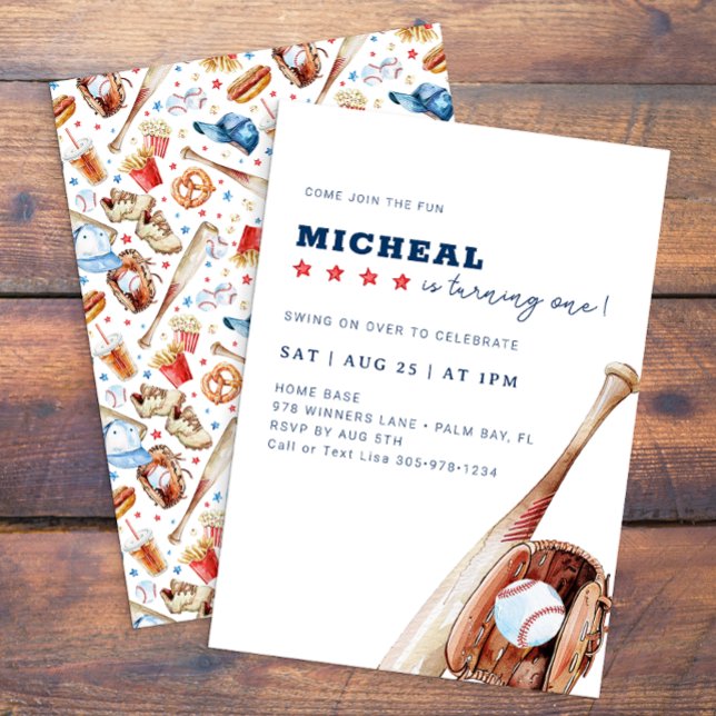 Invitación a la fiesta de cumpleaños de Béisbol de (Modern Baseball Birthday Invitation)