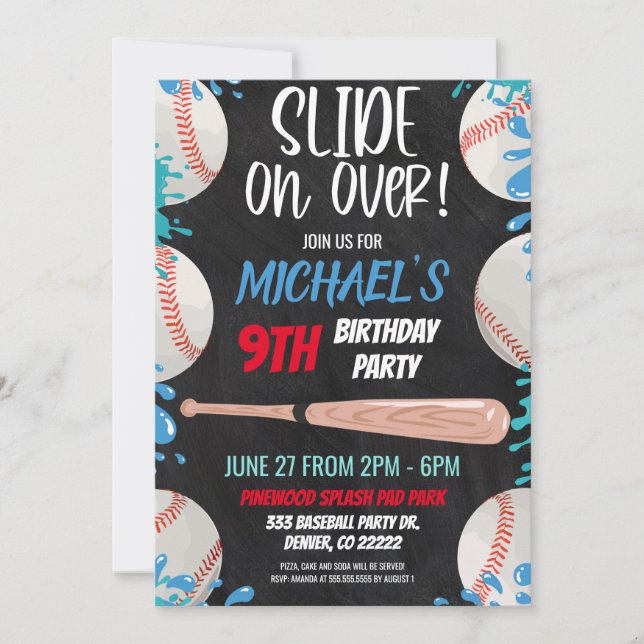 Invitación a la fiesta de cumpleaños de Béisbol Wa (Anverso)