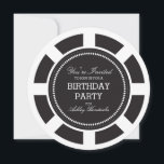 Invitación a la fiesta de cumpleaños de Black Poke<br><div class="desc">Invitación al estilo de chip de póquer con temas de casino en blanco y negro</div>
