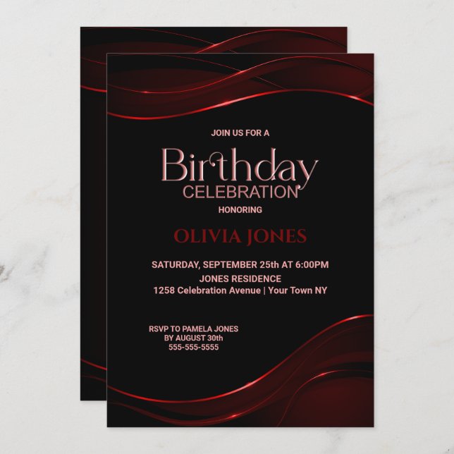 Invitación a la fiesta de cumpleaños de Black Red  (Anverso / Reverso)