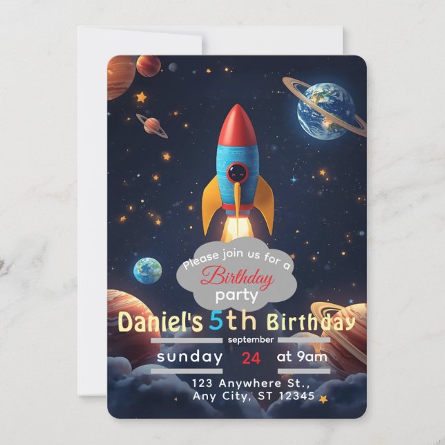 Invitación a la fiesta de cumpleaños de Blast Off  (Anverso)
