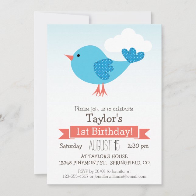Invitación a la fiesta de cumpleaños de Blue Bird  (Anverso)