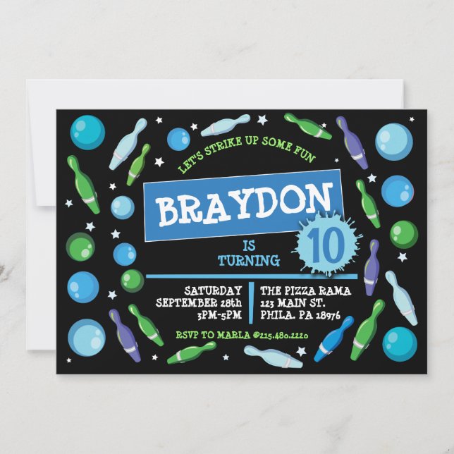 Invitación a la fiesta de cumpleaños de Blue BOWLI (Anverso)