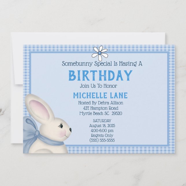 Invitación a la fiesta de cumpleaños de Blue Bunny (Anverso)