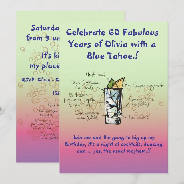 Invitación a la fiesta de cumpleaños de Blue Tahoe (Anverso / Reverso)