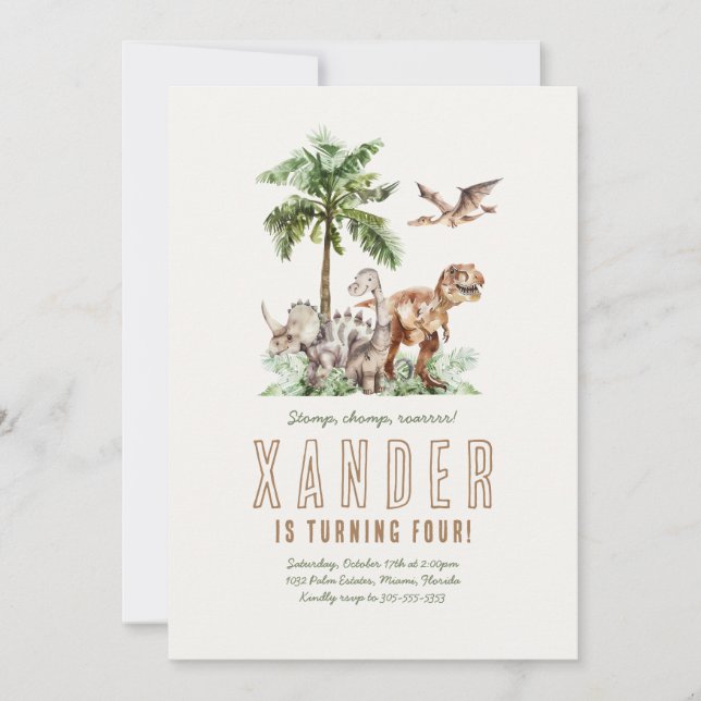 Invitación a la fiesta de cumpleaños de Boho Dinos (Anverso)