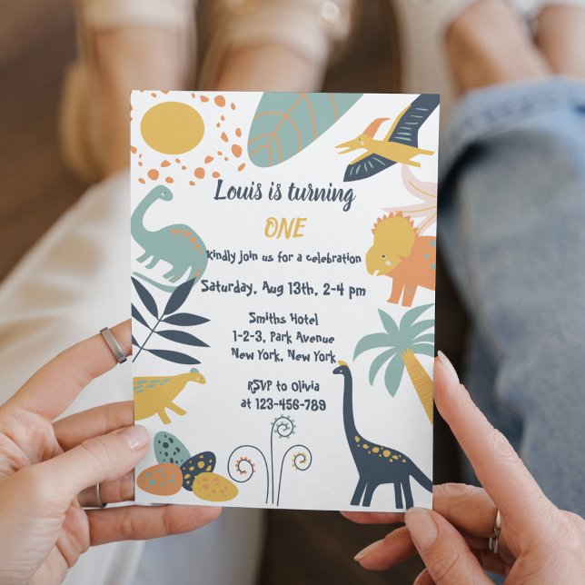Invitación a la fiesta de cumpleaños de Boho Dinos (Dinosaur Birthday Party Invitation Card. Roar !)