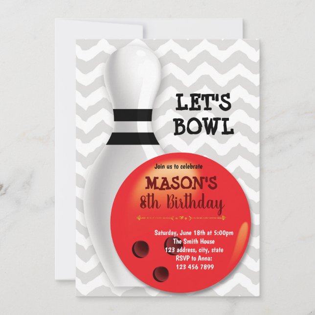 Invitación a la fiesta de cumpleaños de bolos (Anverso)