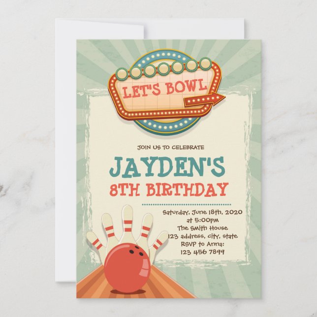 Invitación a la fiesta de cumpleaños de bolos de é (Anverso)
