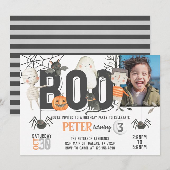 Invitación a la fiesta de cumpleaños de Boo Ghost  (Anverso / Reverso)