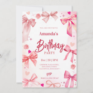 Invitación a la fiesta de cumpleaños de Bow Rosado