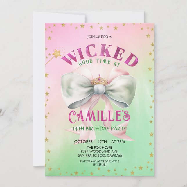 Invitación a la fiesta de cumpleaños de Bow Wicks (Anverso)