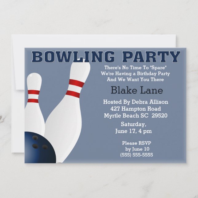 Invitación a la fiesta de cumpleaños de Bowling (Anverso)