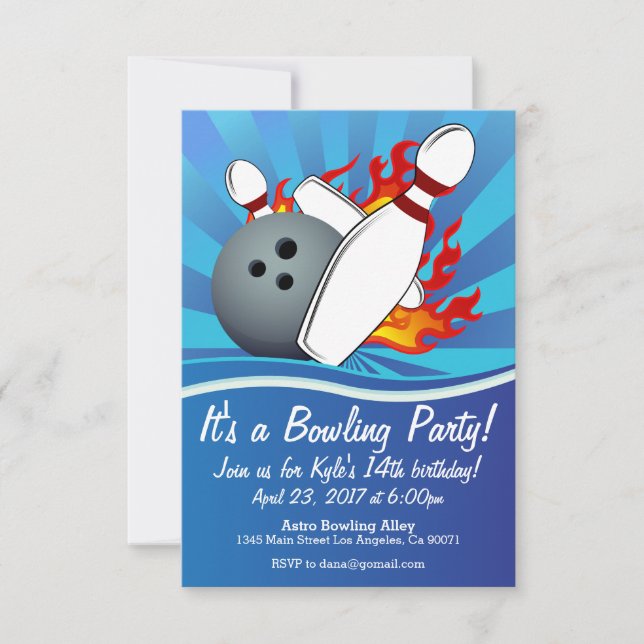 Invitación a la fiesta de cumpleaños de Bowling (Anverso)