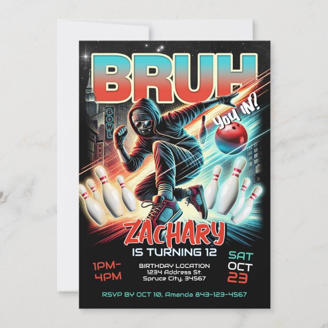 Invitación a la fiesta de cumpleaños de Bowling (Anverso)