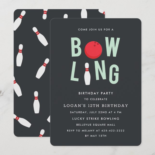 Invitación a la fiesta de cumpleaños de Bowling Fu (Anverso / Reverso)