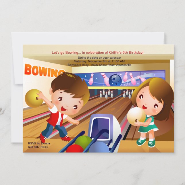 Invitación a la fiesta de cumpleaños de Bowling To (Anverso)