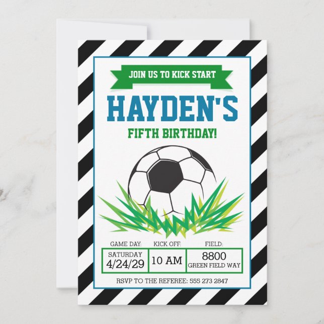 Invitación a la fiesta de cumpleaños de Boy Soccer (Anverso)