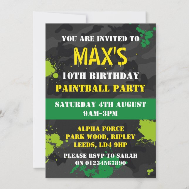 Invitación a la fiesta de cumpleaños de Boys Paint (Anverso)