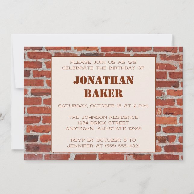 Invitación a la fiesta de cumpleaños de Brick Wall (Anverso)