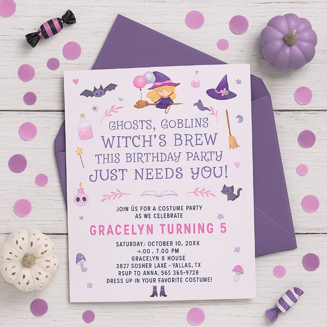 Invitación a la fiesta de cumpleaños de bruja rosa (Subido por el creador)