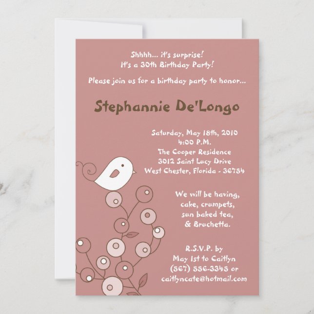 Invitación a la fiesta de cumpleaños de Bush de Re (Anverso)