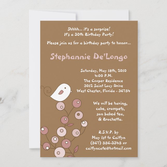 Invitación a la fiesta de cumpleaños de Bush de Re (Anverso)