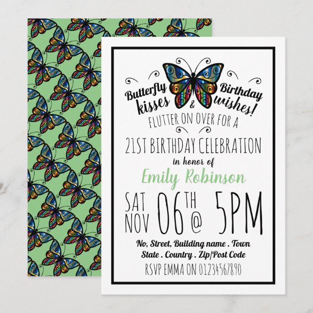 Invitación a la fiesta de cumpleaños de Butterfly  (Anverso / Reverso)