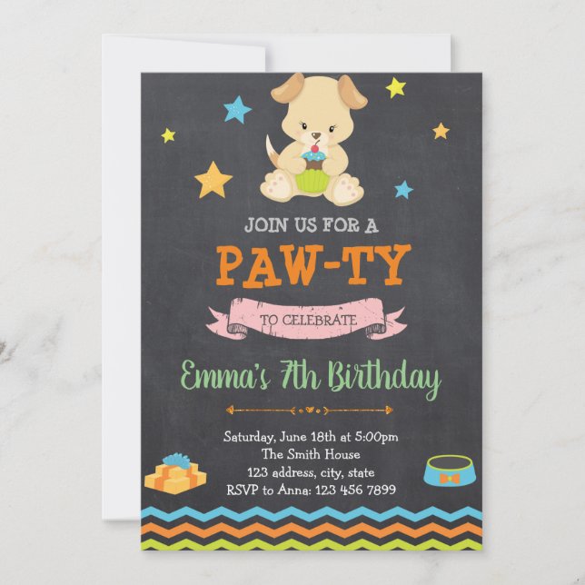 invitación a la fiesta de cumpleaños de cachorro (Anverso)