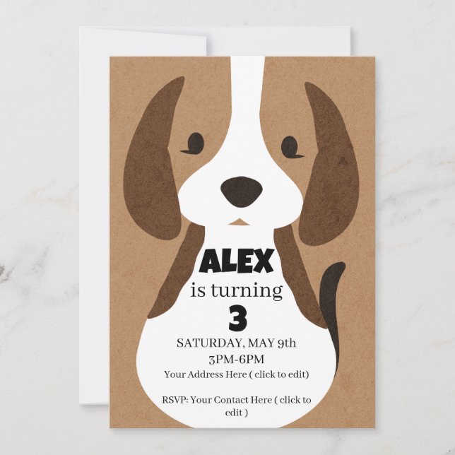 Invitación a la Fiesta de Cumpleaños de Cachorro   (Anverso)