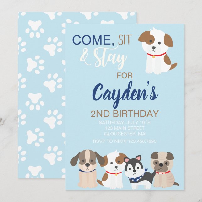 Invitación a la fiesta de cumpleaños de cachorro A (Anverso / Reverso)