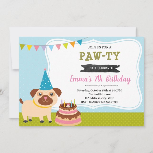 Invitación a la fiesta de cumpleaños de cachorros (Anverso)