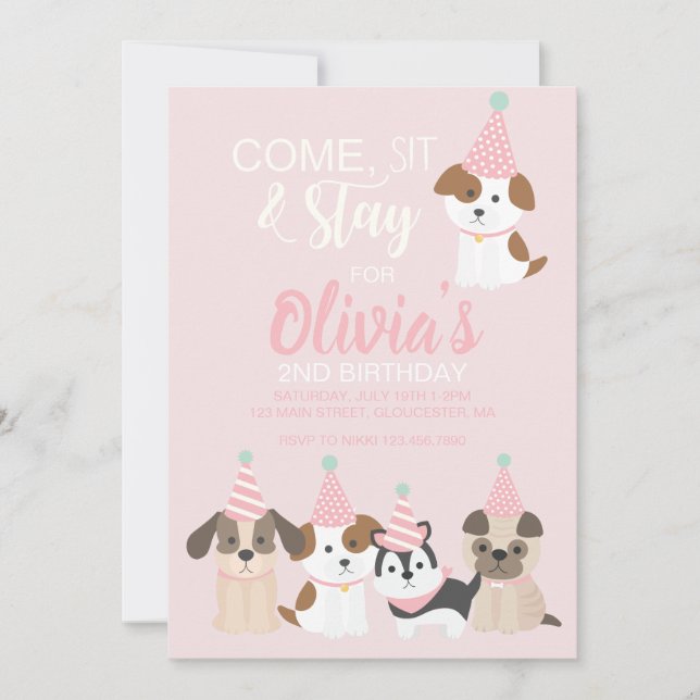 invitación a la fiesta de cumpleaños de cachorros  (Anverso)