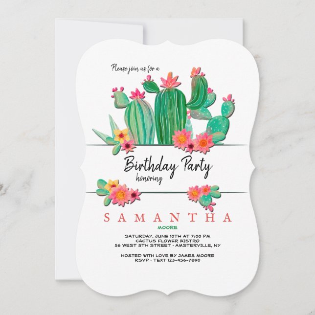 Invitación a la fiesta de cumpleaños de Cactus (Anverso)