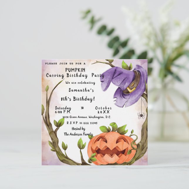 Invitación a la fiesta de cumpleaños de calabaza t (Anverso de pie)