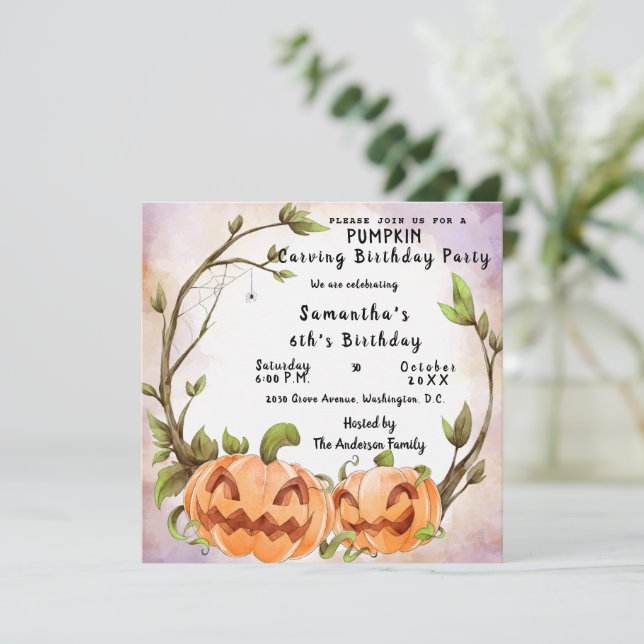 Invitación a la fiesta de cumpleaños de calabaza t (Anverso de pie)