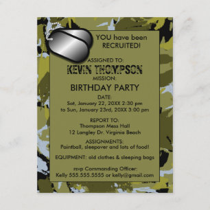 Invitación a la fiesta de cumpleaños de Camo Boy