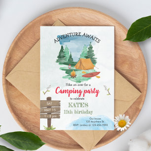 Invitación a la fiesta de cumpleaños de camping