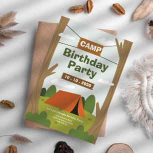 Invitación a la fiesta de cumpleaños de camping