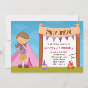 Invitación a la fiesta de cumpleaños de camping