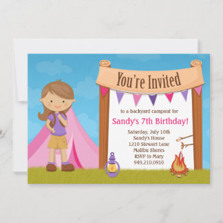 Invitación a la fiesta de cumpleaños de camping