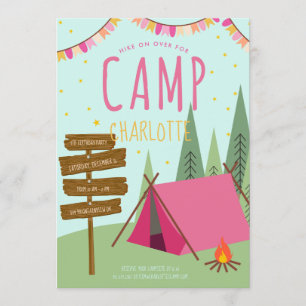 Invitación a la fiesta de cumpleaños de camping ve