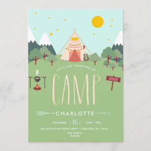 Invitación a la fiesta de cumpleaños de camping ve